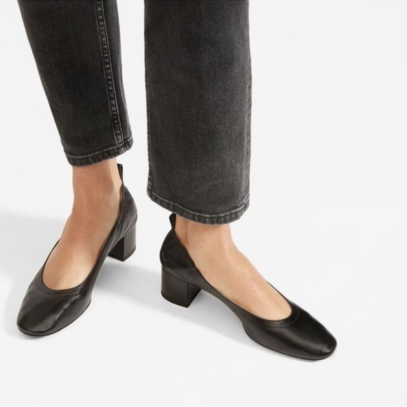 Everlane Shoes The Day Heel Ballet Leather Classic Chic Preppy Minimal Black 9 - Picture 1 of 13